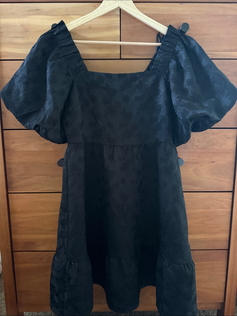 New In Puff-Sleeve Black Dress - Classic Square Neck NWT Size S